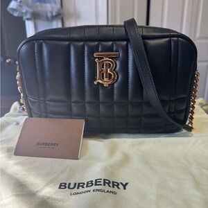 Burberry Lola Black Quilted Crossbody Bag with Gold Accents